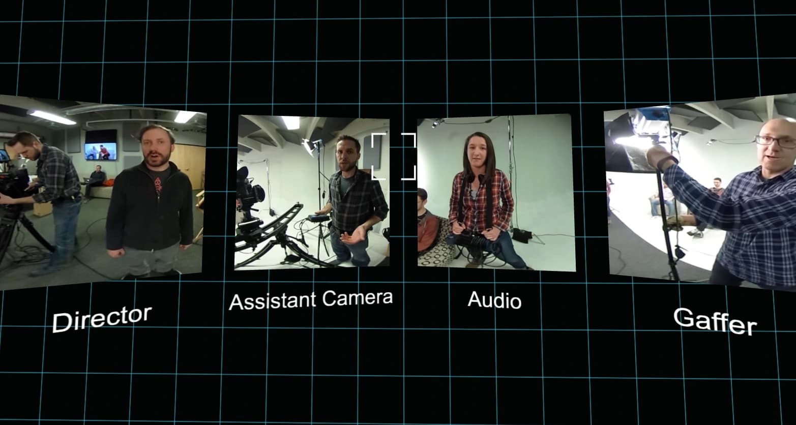 Original Azimuth virtual reality experience showing different roles on a video production set