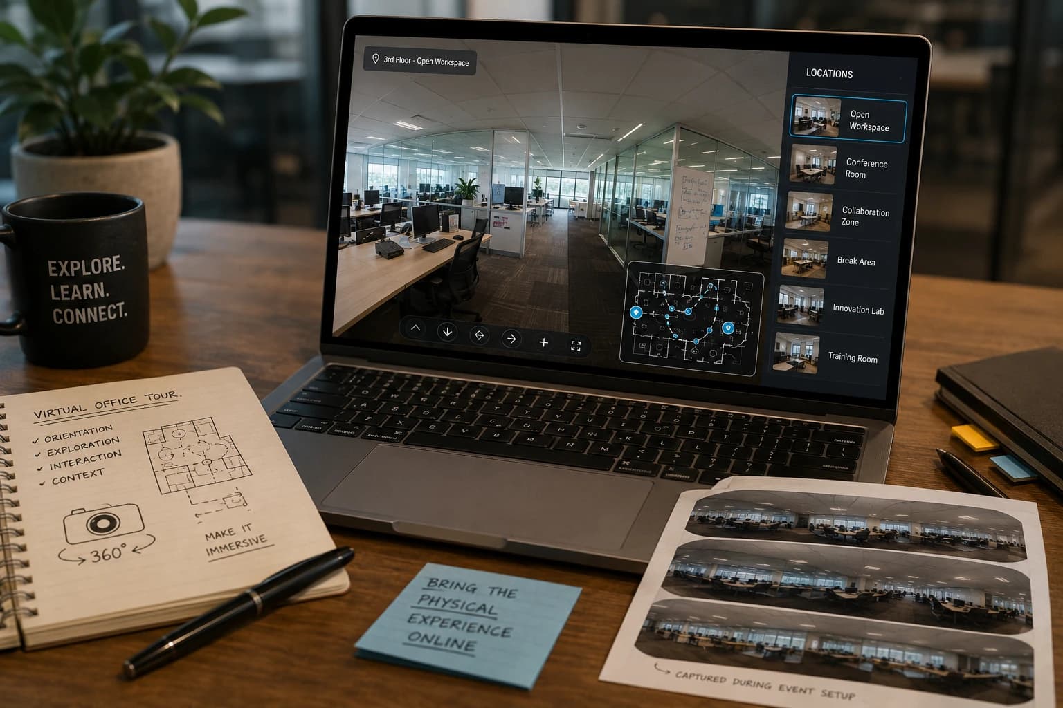 Reconstructed virtual office tour using original 360-degree photography